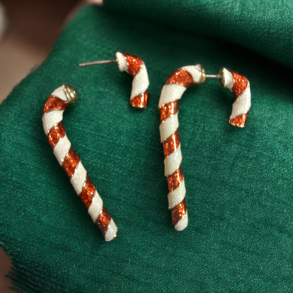 Festive Candy Cane Earrings - Red and White - Picture 2 of 3